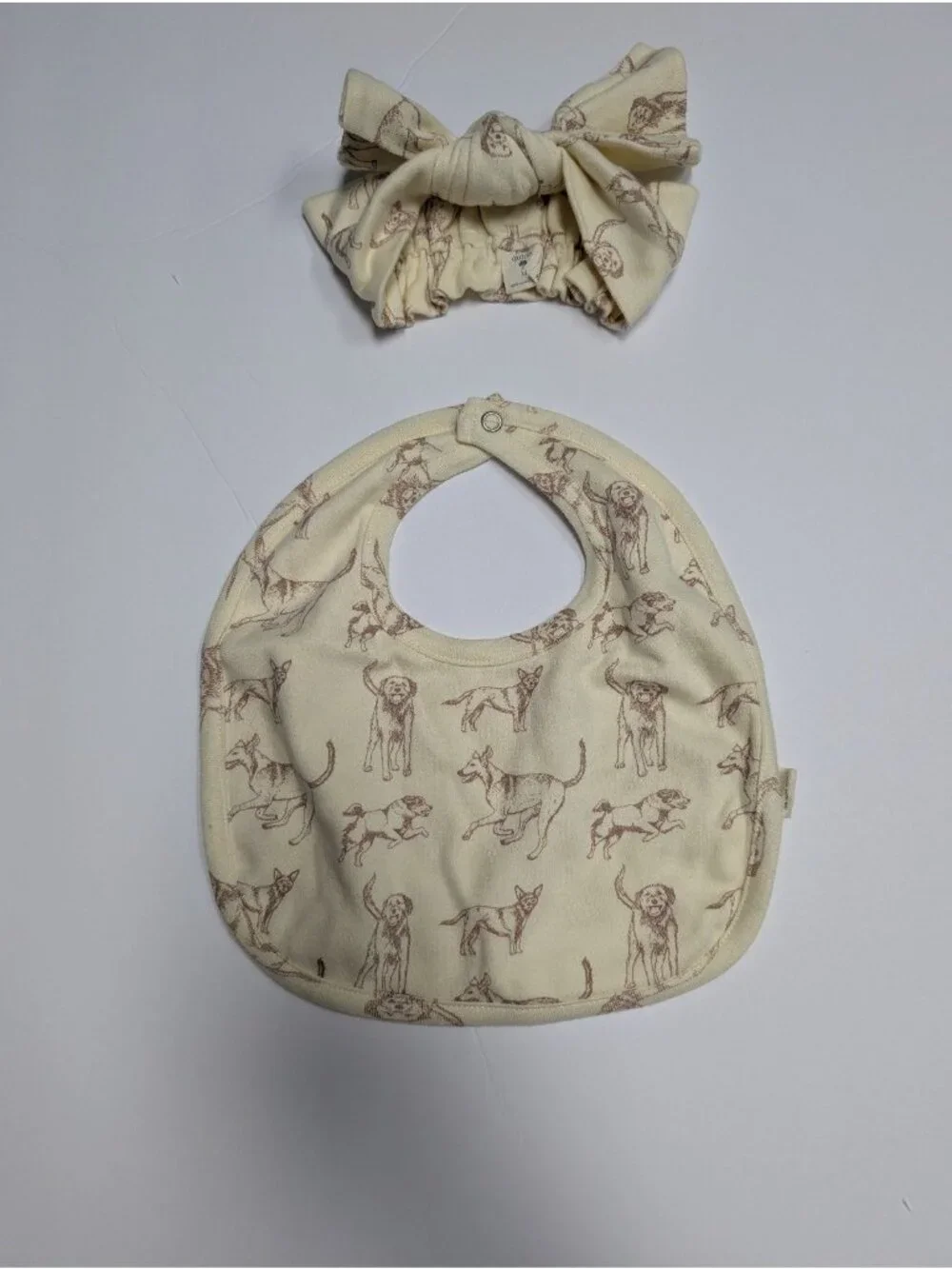 Kate Quinn Organic Cotton Dogs Top Leggings Bib Bow Bundle 3-6 Neutral Mutts